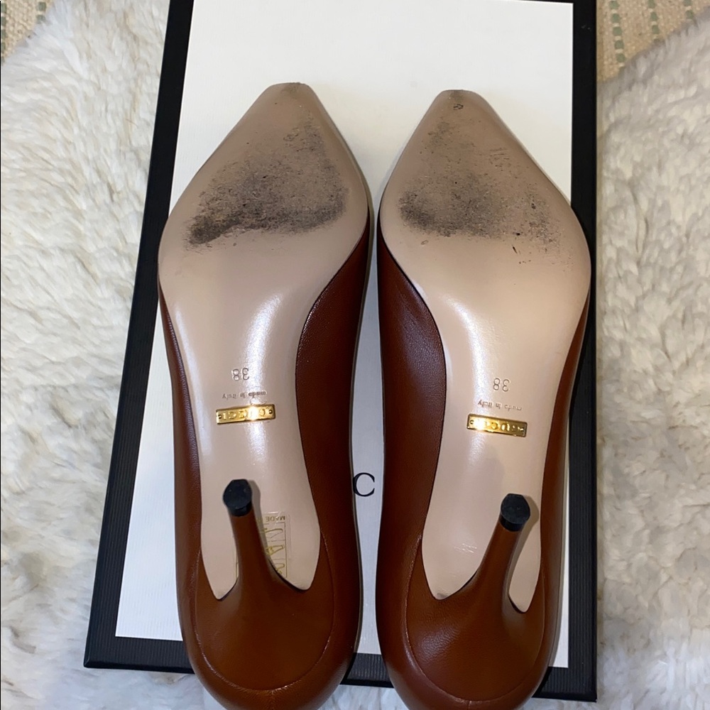 Gucci Brown Leather Heels with GG Horsebit Accents - Picture 8 of 14